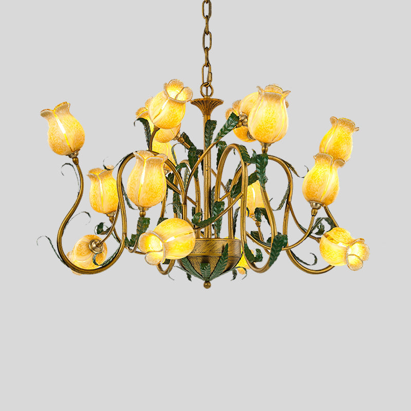 American Flower Metal Hanging Pendant 16 Heads White/Yellow/Purple Glass LED Ceiling Chandelier for Living Room Clearhalo 'Ceiling Lights' 'Chandeliers' Lighting' options 401376