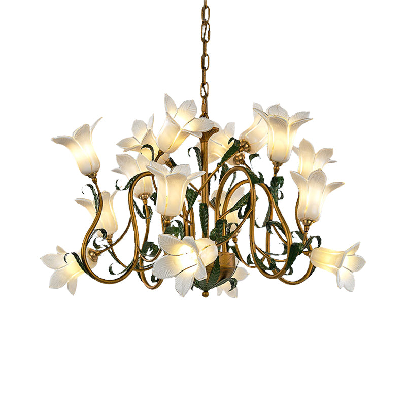 American Flower Metal Hanging Pendant 16 Heads White/Yellow/Purple Glass LED Ceiling Chandelier for Living Room Clearhalo 'Ceiling Lights' 'Chandeliers' Lighting' options 401380