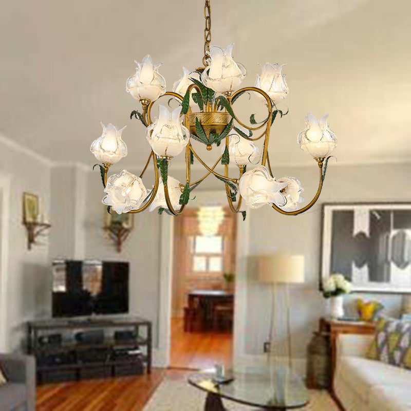 American Flower Metal Hanging Pendant 16 Heads White/Yellow/Purple Glass LED Ceiling Chandelier for Living Room Clearhalo 'Ceiling Lights' 'Chandeliers' Lighting' options 401382
