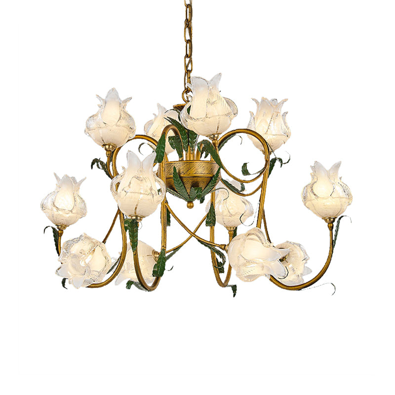American Flower Metal Hanging Pendant 16 Heads White/Yellow/Purple Glass LED Ceiling Chandelier for Living Room Clearhalo 'Ceiling Lights' 'Chandeliers' Lighting' options 401383