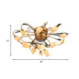 8/15 Heads Ceiling Mounted Fixture American Garden Bedroom LED Semi Flush Light with Tulip Frosted Glass in Brass Clearhalo 'Ceiling Lights' 'Close To Ceiling Lights' 'Close to ceiling' 'Semi-flushmount' Lighting' 401405