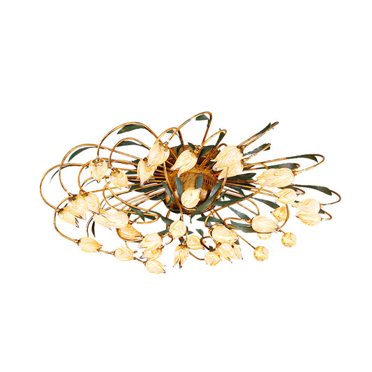 American Garden Tulip Ceiling Lamp 38 Heads Metal LED Semi Flush Light Fixture in Brass for Living Room Clearhalo 'Ceiling Lights' 'Close To Ceiling Lights' 'Close to ceiling' 'Semi-flushmount' Lighting' 401416
