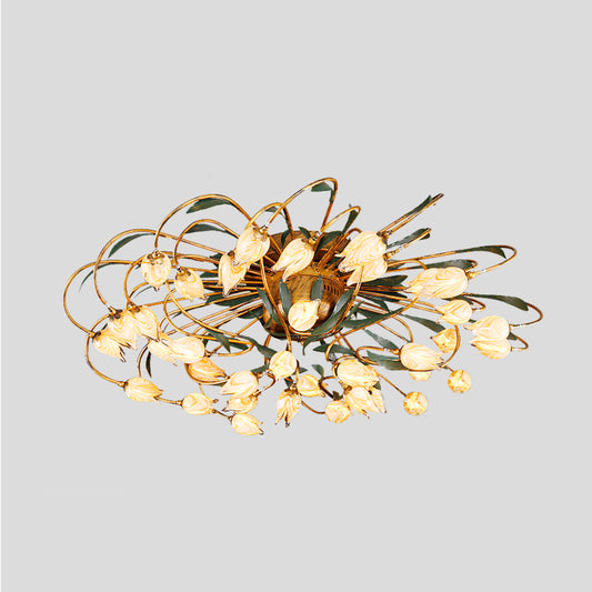 American Garden Tulip Ceiling Lamp 38 Heads Metal LED Semi Flush Light Fixture in Brass for Living Room Clearhalo 'Ceiling Lights' 'Close To Ceiling Lights' 'Close to ceiling' 'Semi-flushmount' Lighting' 401417
