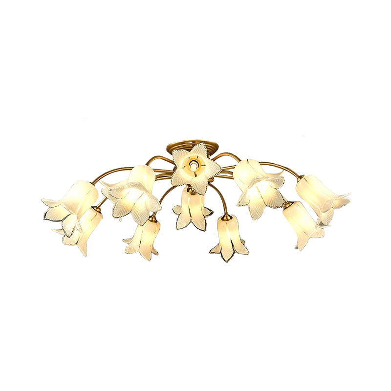 10 Heads Ceiling Mounted Fixture Pastoral Bedroom LED Semi Flush Mount Lighting with Lily/Tulip White/Purple/Beige Glass Shade Clearhalo 'Ceiling Lights' 'Close To Ceiling Lights' 'Close to ceiling' 'Semi-flushmount' Lighting' 401543