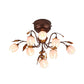 Lotus Metal Ceiling Lamp Pastoral Style 9 Bulbs Living Room Semi Flush Mount Light Fixture in Dark Brown Clearhalo 'Ceiling Lights' 'Close To Ceiling Lights' 'Close to ceiling' 'Semi-flushmount' Lighting' 401546