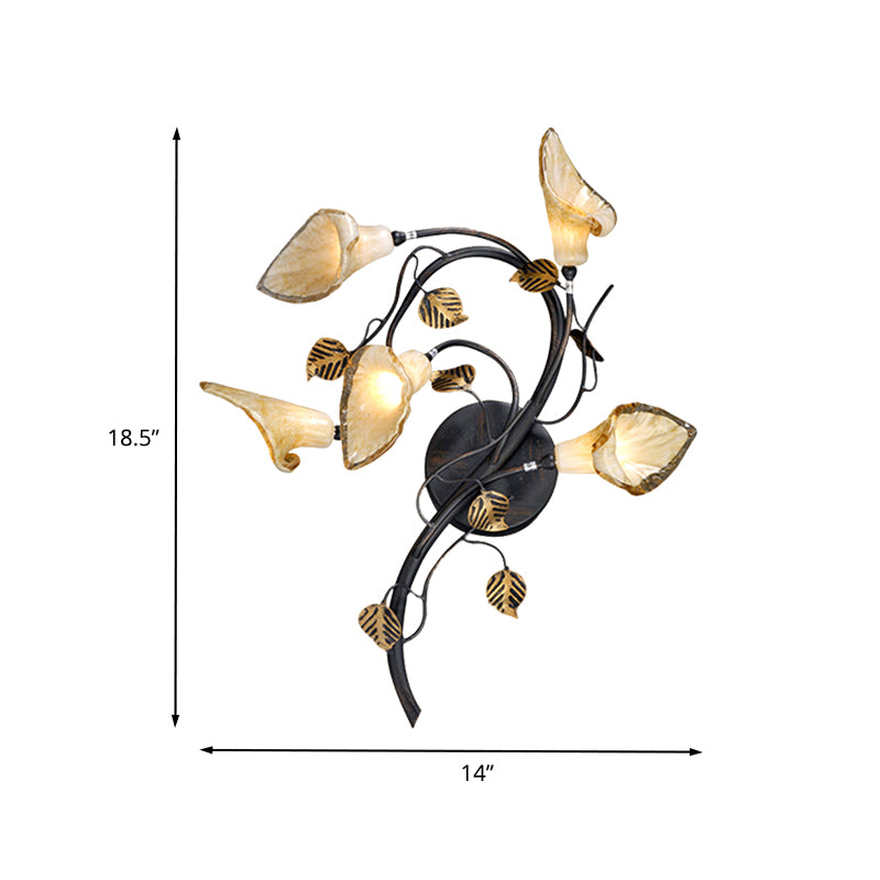 Blossom Living Room Sconce Light American Garden Metal 5 Heads Black Wall Lighting Fixture Clearhalo 'Wall Lamps & Sconces' 'Wall Lights' Lighting' 401590