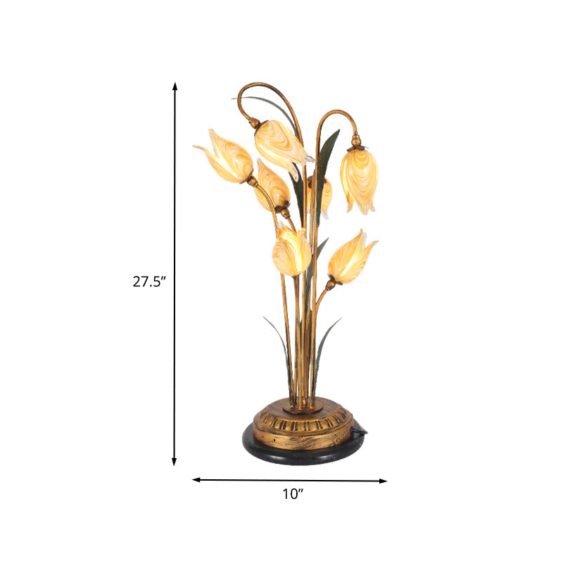 Brass 2/3/7 Heads Nightstand Lighting American Garden Metal Tulip LED Night Table Light for Living Room Clearhalo 'Lamps' 'Table Lamps' Lighting' 401672