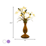 Lily Purple/White Glass Nightstand Light American Garden 4 Bulbs Living Room Night Table Lighting Clearhalo 'Lamps' 'Table Lamps' Lighting' 401696