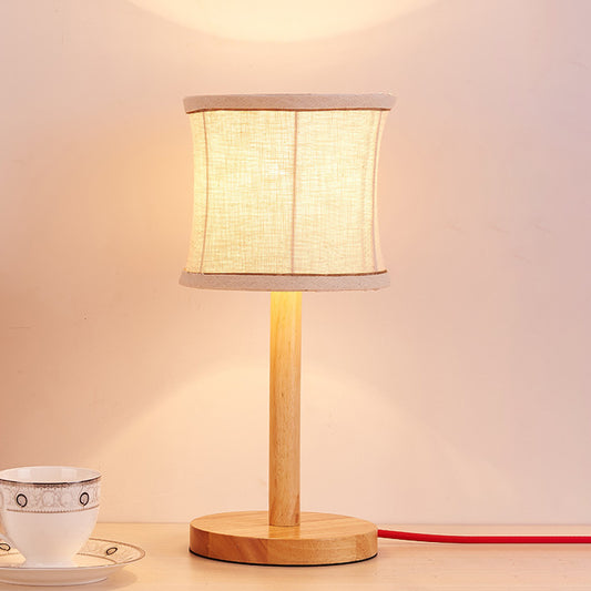 1 Bulb Bedroom Task Light Chinese Beige Night Table Lamp with Barrel Fabric Shade Clearhalo 'Lamps' 'Table Lamps' Lighting' 402067