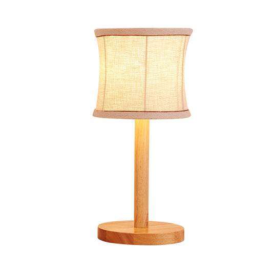 1 Bulb Bedroom Task Light Chinese Beige Night Table Lamp with Barrel Fabric Shade Clearhalo 'Lamps' 'Table Lamps' Lighting' 402068