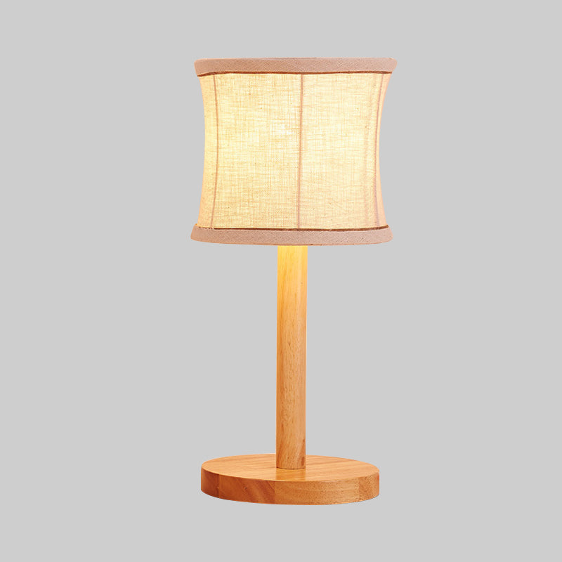 1 Bulb Bedroom Task Light Chinese Beige Night Table Lamp with Barrel Fabric Shade Clearhalo 'Lamps' 'Table Lamps' Lighting' 402069