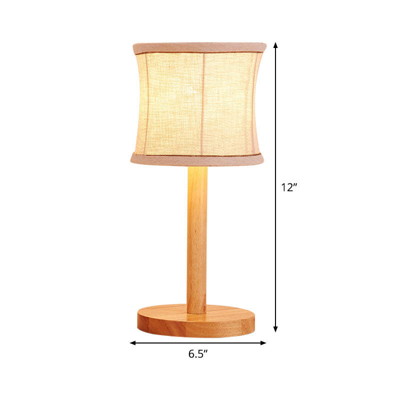 1 Bulb Bedroom Task Light Chinese Beige Night Table Lamp with Barrel Fabric Shade Clearhalo 'Lamps' 'Table Lamps' Lighting' 402070