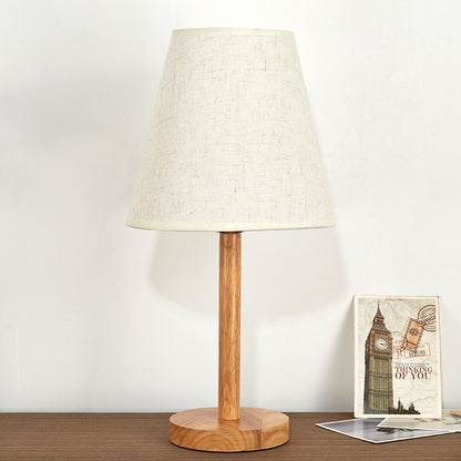 1 Bulb Conical Study Lamp Modern Fabric Reading Book Light in Wood for Living Room Wood Clearhalo 'Lamps' 'Table Lamps' Lighting' 402076