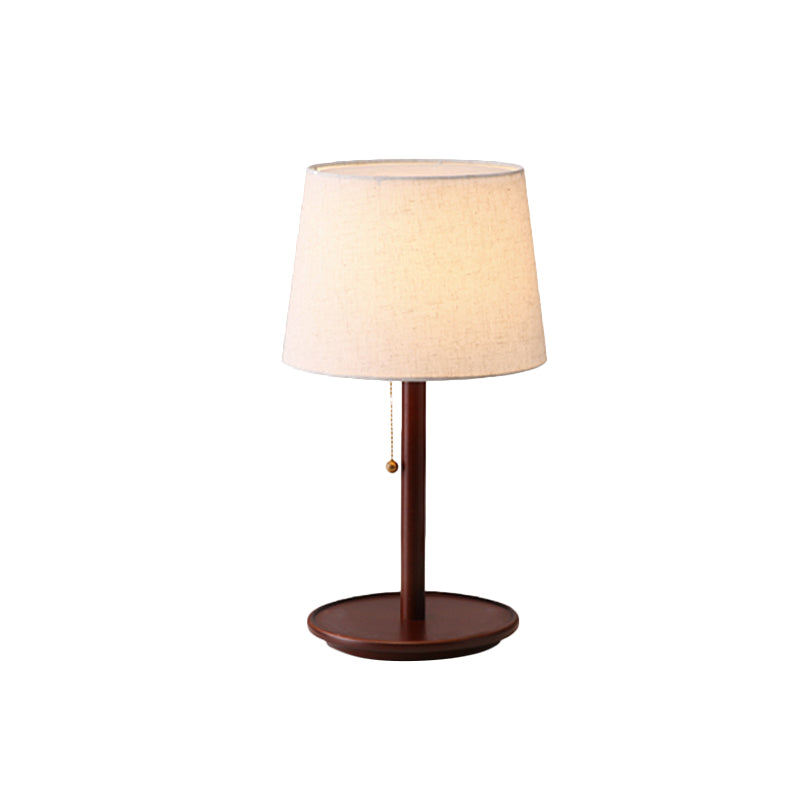1 Head Conical Table Light Modernist Fabric Small Desk Lamp in Red Brown/Wood with Pull Chain Clearhalo 'Lamps' 'Table Lamps' Lighting' 402117