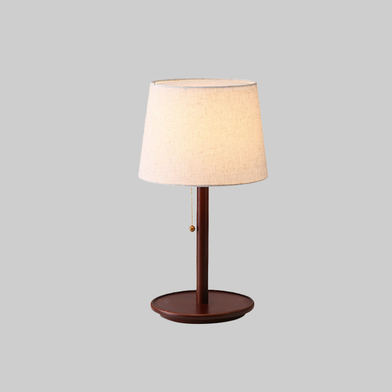1 Head Conical Table Light Modernist Fabric Small Desk Lamp in Red Brown/Wood with Pull Chain Clearhalo 'Lamps' 'Table Lamps' Lighting' 402118