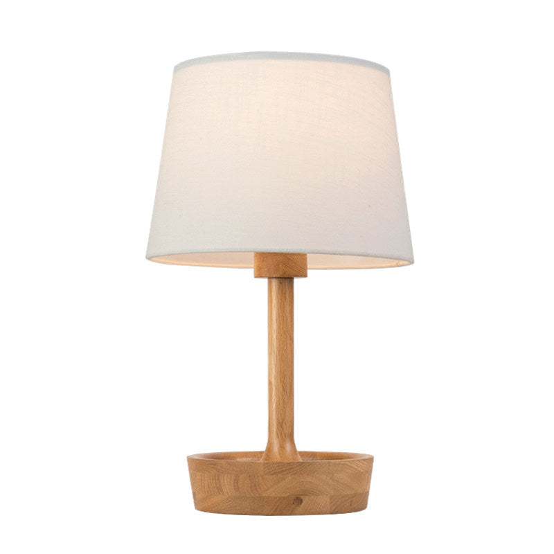 Cone Shade Fabric Task Lamp Modern 1 Bulb Flaxen/White Reading Light, Round Beige Wood Base Clearhalo 'Lamps' 'Table Lamps' Lighting' 402131