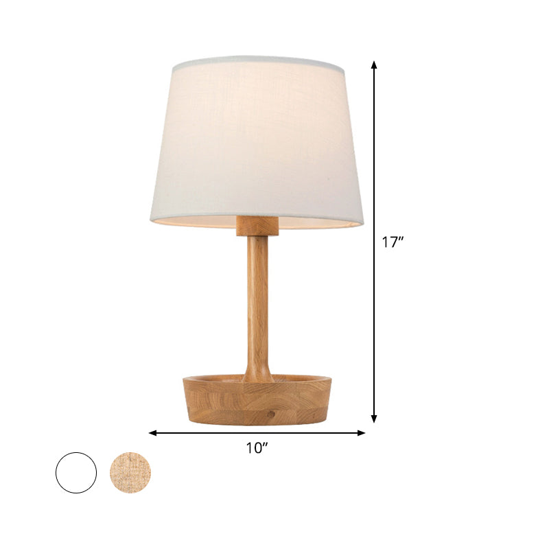 Cone Shade Fabric Task Lamp Modern 1 Bulb Flaxen/White Reading Light, Round Beige Wood Base Clearhalo 'Lamps' 'Table Lamps' Lighting' 402132