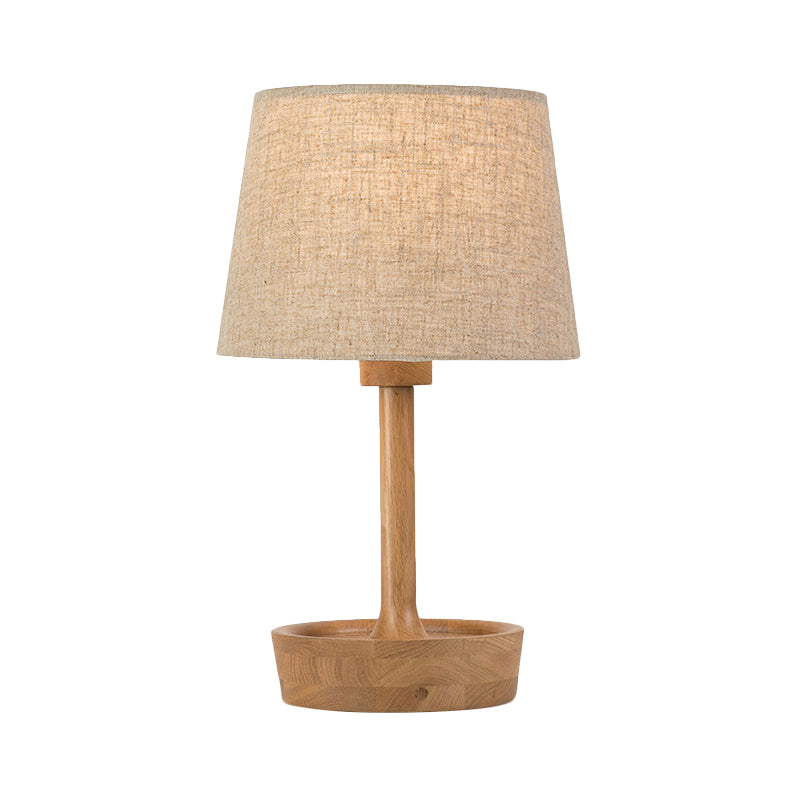 Cone Shade Fabric Task Lamp Modern 1 Bulb Flaxen/White Reading Light, Round Beige Wood Base Clearhalo 'Lamps' 'Table Lamps' Lighting' 402136