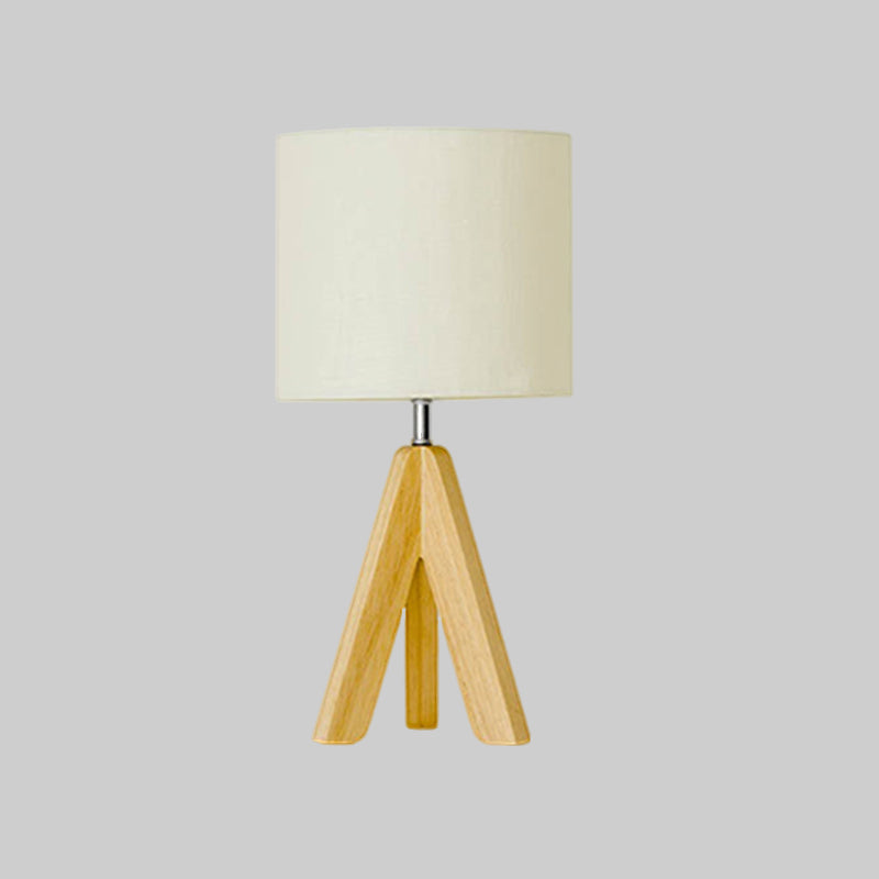 Fabric Cylinder Table Light Modern 1 Bulb White Small Desk Lamp with Wood Tripod Clearhalo 'Lamps' 'Table Lamps' Lighting' 402227