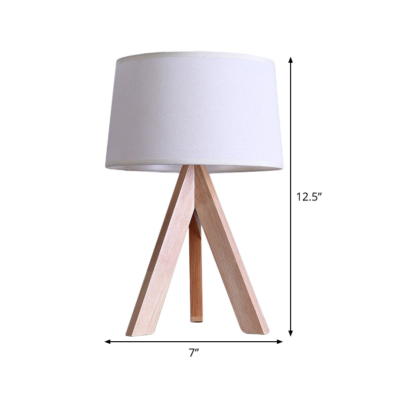 Modernism Tapered Drum Nightstand Lamp Fabric 1 Head Reading Book Light in White Clearhalo 'Lamps' 'Table Lamps' Lighting' 402233