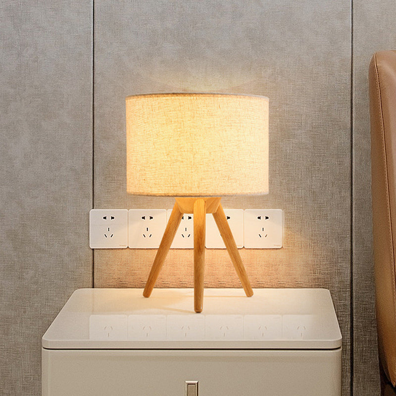1 Bulb Bedside Task Lighting Modern Wood Night Table Lamp with Cylinder Fabric Shade Wood Clearhalo 'Lamps' 'Table Lamps' Lighting' 402234