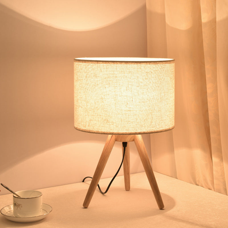 1 Bulb Bedside Task Lighting Modern Wood Night Table Lamp with Cylinder Fabric Shade Clearhalo 'Lamps' 'Table Lamps' Lighting' 402235