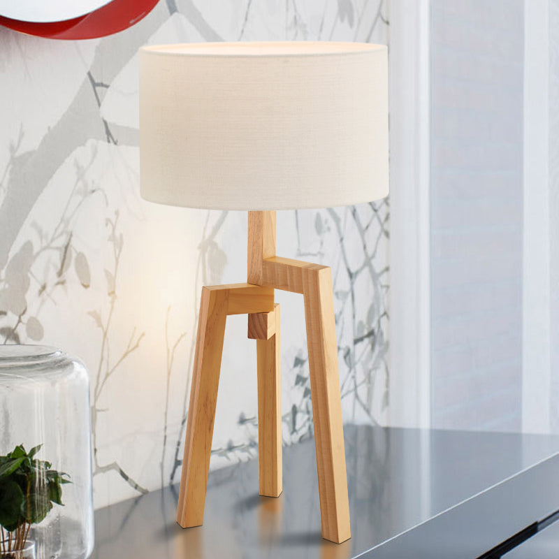 1 Bulb Bedside Task Lighting Modern White Night Table Lamp with Drum Fabric Shade Clearhalo 'Lamps' 'Table Lamps' Lighting' 402297