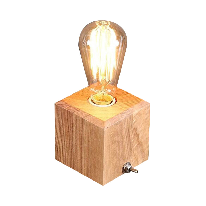 Wood Square Table Light Contemporary 1 Bulb Small Desk Lamp in Beige for Living Room Clearhalo 'Lamps' 'Table Lamps' Lighting' 402322