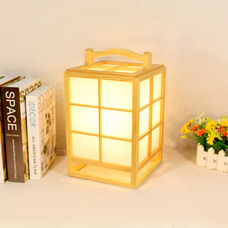 Japanese Rectangular Table Light Wood 1 Bulb Small Desk Lamp in Beige ...
