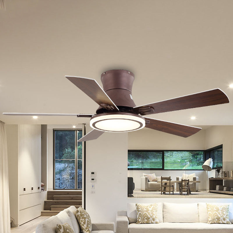 48" W LED Round Ceiling Fan Light Modern Brown Metal Semi Flush Mount Lighting for Living Room, 5 Blades Brown Clearhalo 'Ceiling Fans with Lights' 'Ceiling Fans' 'Modern Ceiling Fans' 'Modern' Lighting' 402394