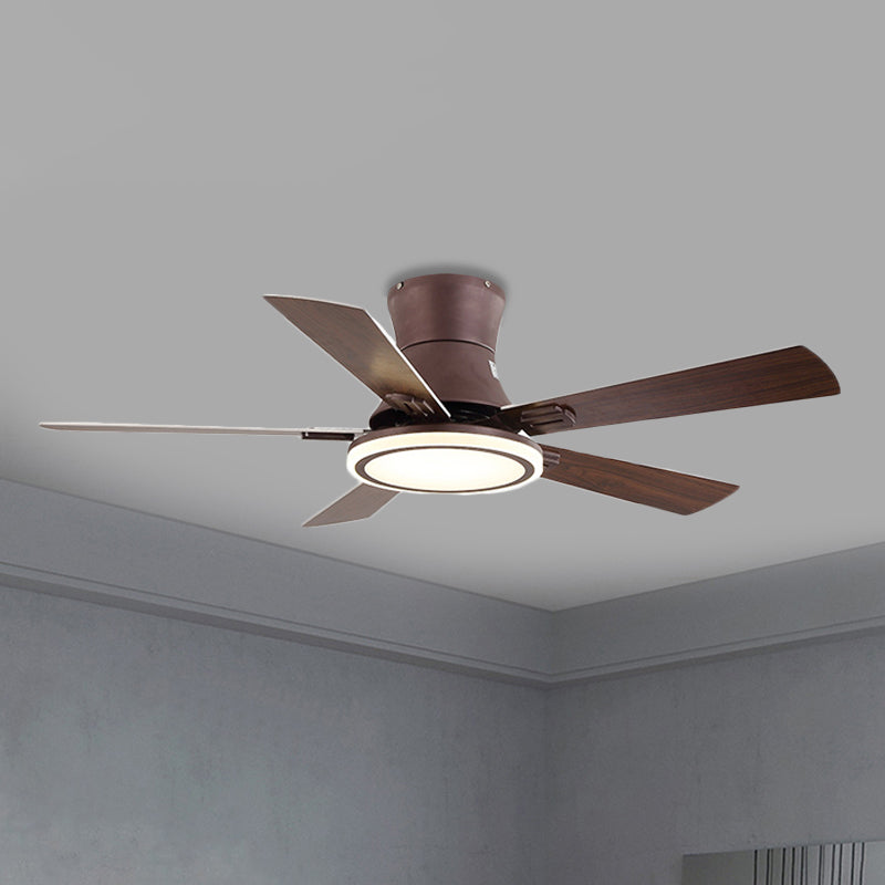 48" W LED Round Ceiling Fan Light Modern Brown Metal Semi Flush Mount Lighting for Living Room, 5 Blades Clearhalo 'Ceiling Fans with Lights' 'Ceiling Fans' 'Modern Ceiling Fans' 'Modern' Lighting' 402395