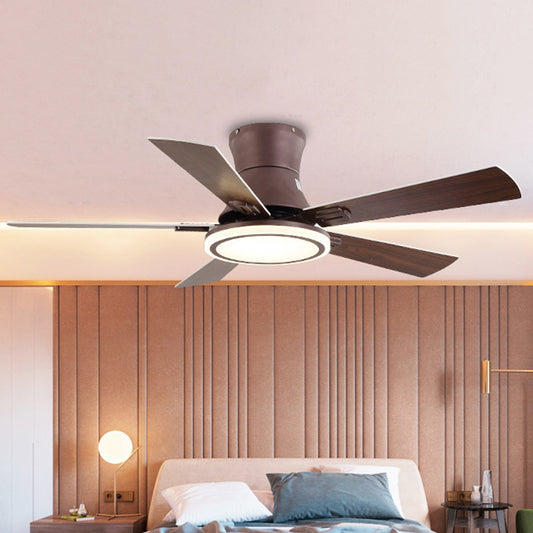48" W LED Round Ceiling Fan Light Modern Brown Metal Semi Flush Mount Lighting for Living Room, 5 Blades Clearhalo 'Ceiling Fans with Lights' 'Ceiling Fans' 'Modern Ceiling Fans' 'Modern' Lighting' 402396