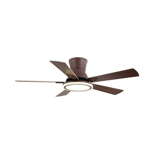 48" W LED Round Ceiling Fan Light Modern Brown Metal Semi Flush Mount Lighting for Living Room, 5 Blades Clearhalo 'Ceiling Fans with Lights' 'Ceiling Fans' 'Modern Ceiling Fans' 'Modern' Lighting' 402397