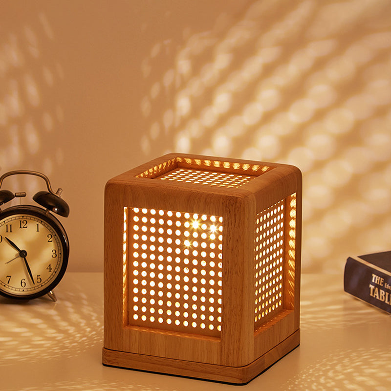 Square Shade Nightstand Lamp Contemporary Wood 1 Bulb Reading Book Light in Beige Wood Clearhalo 'Lamps' 'Table Lamps' Lighting' 402399