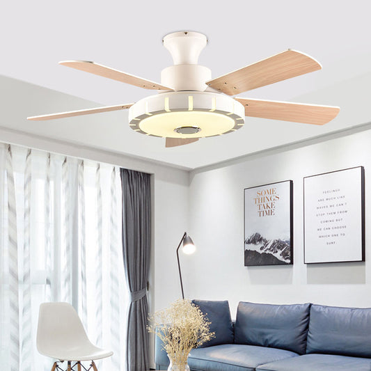 Circular Living Room Fan Lamp Modernism Metal LED 32" W White Semi Flush Mount Ceiling Light with 5 Blades Clearhalo 'Ceiling Fans with Lights' 'Ceiling Fans' 'Modern Ceiling Fans' 'Modern' Lighting' 402405