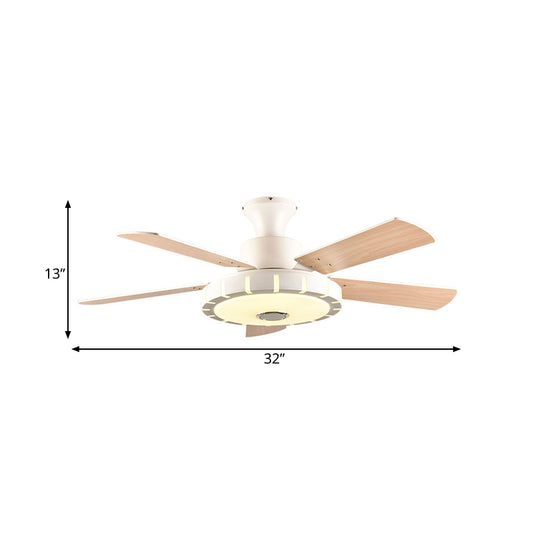 Circular Living Room Fan Lamp Modernism Metal LED 32" W White Semi Flush Mount Ceiling Light with 5 Blades Clearhalo 'Ceiling Fans with Lights' 'Ceiling Fans' 'Modern Ceiling Fans' 'Modern' Lighting' 402408