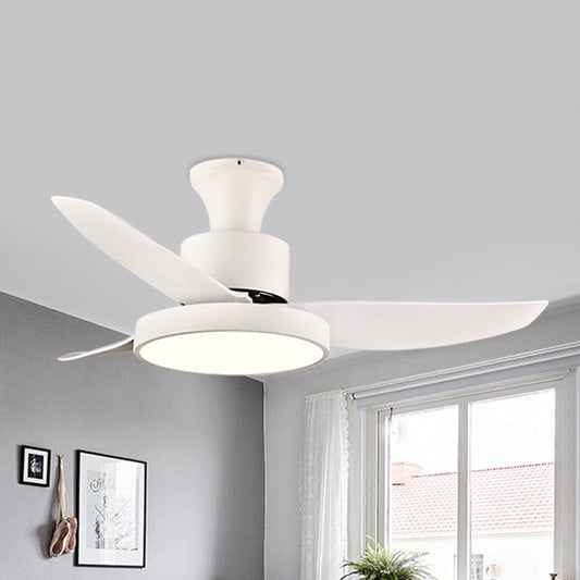 40" Wide White LED Hanging Fan Lighting Contemporary Metal Circle Semi Flush Mount Light Fixture for Bedroom, 3 Blades Clearhalo 'Ceiling Fans with Lights' 'Ceiling Fans' 'Modern Ceiling Fans' 'Modern' Lighting' 402416