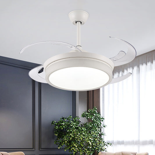 Acrylic White Pendant Fan Light Round 48" W LED Minimalist Semi Flush Mount Ceiling Fixture for Living Room, 8 Clear Blades Clearhalo 'Ceiling Fans with Lights' 'Ceiling Fans' 'Modern Ceiling Fans' 'Modern' Lighting' 402424