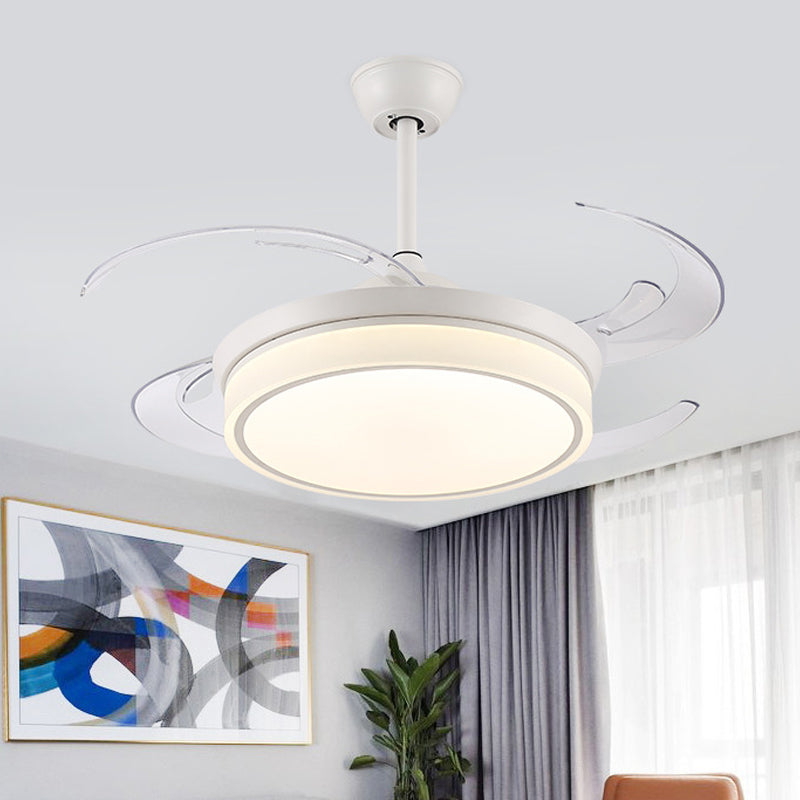 Acrylic White Pendant Fan Light Round 48" W LED Minimalist Semi Flush Mount Ceiling Fixture for Living Room, 8 Clear Blades White Clearhalo 'Ceiling Fans with Lights' 'Ceiling Fans' 'Modern Ceiling Fans' 'Modern' Lighting' 402425