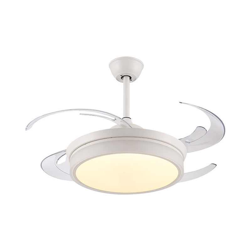 Acrylic White Pendant Fan Light Round 48" W LED Minimalist Semi Flush Mount Ceiling Fixture for Living Room, 8 Clear Blades Clearhalo 'Ceiling Fans with Lights' 'Ceiling Fans' 'Modern Ceiling Fans' 'Modern' Lighting' 402426