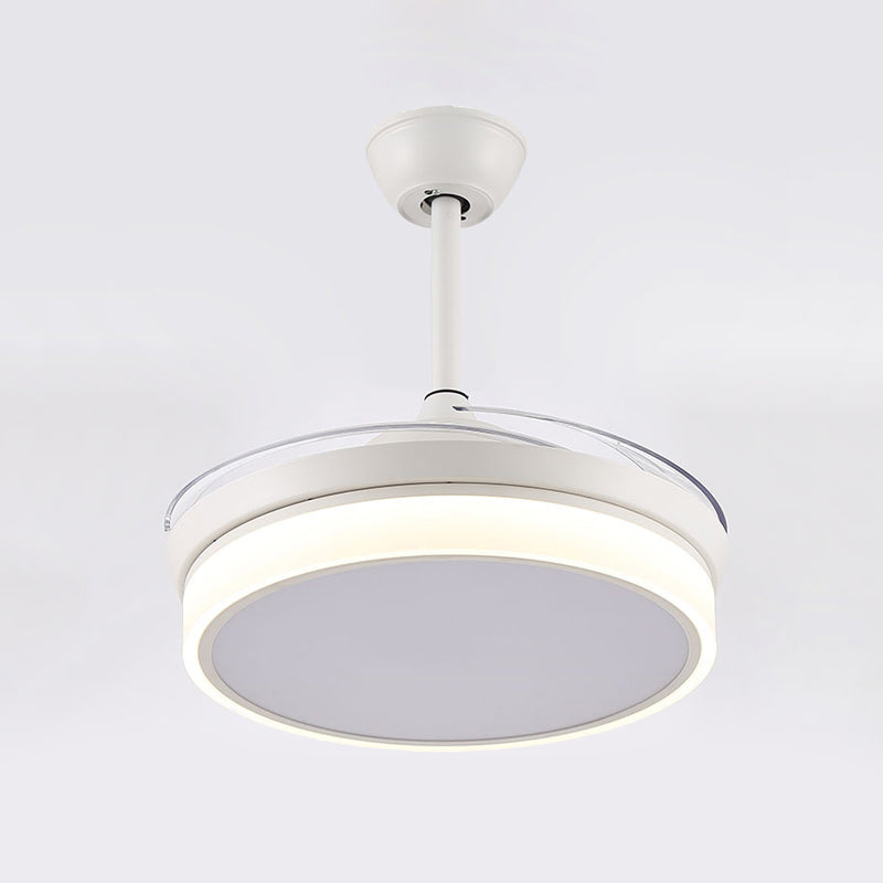 Acrylic White Pendant Fan Light Round 48" W LED Minimalist Semi Flush Mount Ceiling Fixture for Living Room, 8 Clear Blades Clearhalo 'Ceiling Fans with Lights' 'Ceiling Fans' 'Modern Ceiling Fans' 'Modern' Lighting' 402427