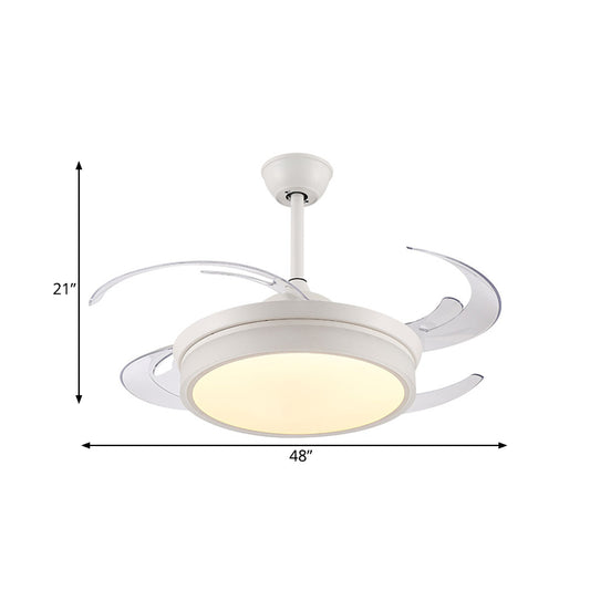 Acrylic White Pendant Fan Light Round 48" W LED Minimalist Semi Flush Mount Ceiling Fixture for Living Room, 8 Clear Blades Clearhalo 'Ceiling Fans with Lights' 'Ceiling Fans' 'Modern Ceiling Fans' 'Modern' Lighting' 402428