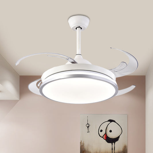 Modern Circular Ceiling Fan Lamp LED Metal Semi Flush Mount Light in White with 8 Blades for Bedroom, 48" W Clearhalo 'Ceiling Fans with Lights' 'Ceiling Fans' 'Modern Ceiling Fans' 'Modern' Lighting' 402435