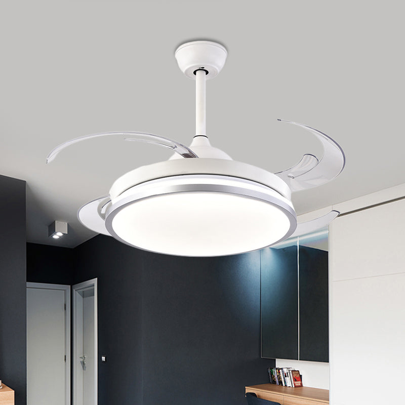 Modern Circular Ceiling Fan Lamp LED Metal Semi Flush Mount Light in White with 8 Blades for Bedroom, 48" W White Clearhalo 'Ceiling Fans with Lights' 'Ceiling Fans' 'Modern Ceiling Fans' 'Modern' Lighting' 402436