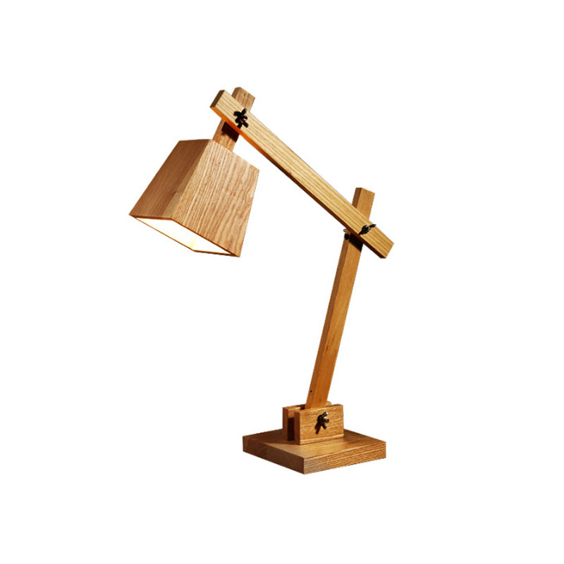 1 Bulb Bedroom Table Light Modern Brown Small Desk Lamp with Trapezoid Wood Shade Clearhalo 'Lamps' 'Table Lamps' Lighting' 402459
