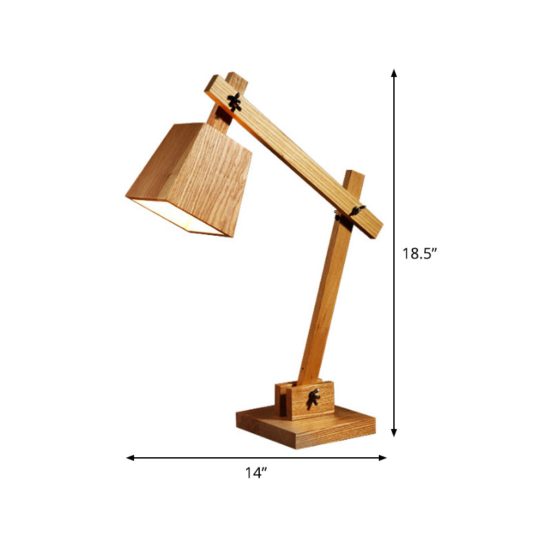 1 Bulb Bedroom Table Light Modern Brown Small Desk Lamp with Trapezoid Wood Shade Clearhalo 'Lamps' 'Table Lamps' Lighting' 402460