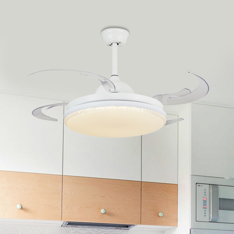 42" W LED Hanging Fan Lighting Contemporary Living Room Semi Flush Ceiling Light with Round Acrylic Shade in White, 4 Blades White Clearhalo 'Ceiling Fans with Lights' 'Ceiling Fans' 'Modern Ceiling Fans' 'Modern' Lighting' 402461