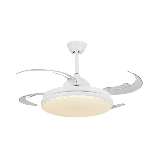 42" W LED Hanging Fan Lighting Contemporary Living Room Semi Flush Ceiling Light with Round Acrylic Shade in White, 4 Blades Clearhalo 'Ceiling Fans with Lights' 'Ceiling Fans' 'Modern Ceiling Fans' 'Modern' Lighting' 402464