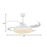 42" W LED Hanging Fan Lighting Contemporary Living Room Semi Flush Ceiling Light with Round Acrylic Shade in White, 4 Blades Clearhalo 'Ceiling Fans with Lights' 'Ceiling Fans' 'Modern Ceiling Fans' 'Modern' Lighting' 402465