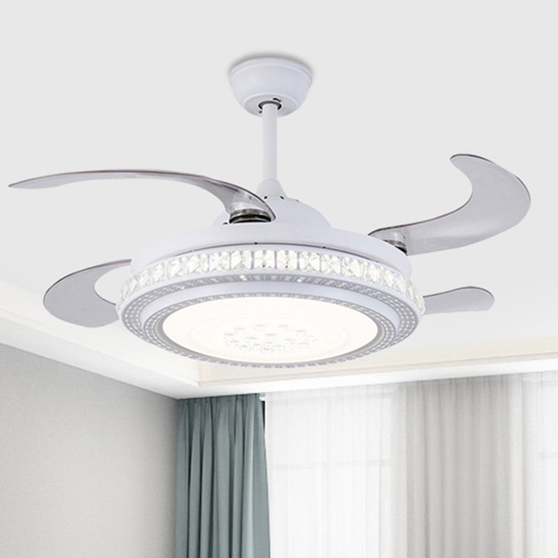 42" W Circular Metal Hanging Fan Lamp Contemporary LED Bedroom Semi Flush Mount Light in White with 4 Blades, Remote Control/Frequency Conversion and Remote Control White Clearhalo 'Ceiling Fans with Lights' 'Ceiling Fans' 'Modern Ceiling Fans' 'Modern' Lighting' 402466